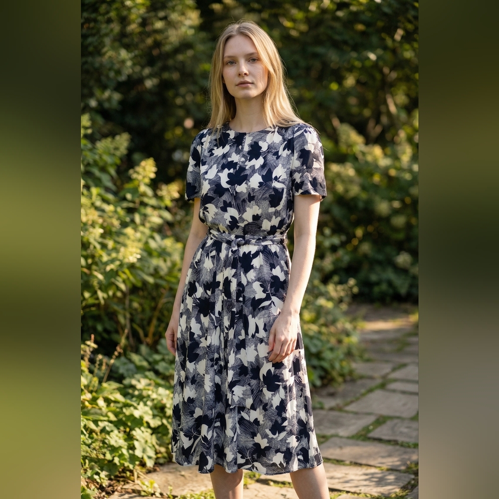 Lauren Ralph Lauren Black and White Floral Midi Dress